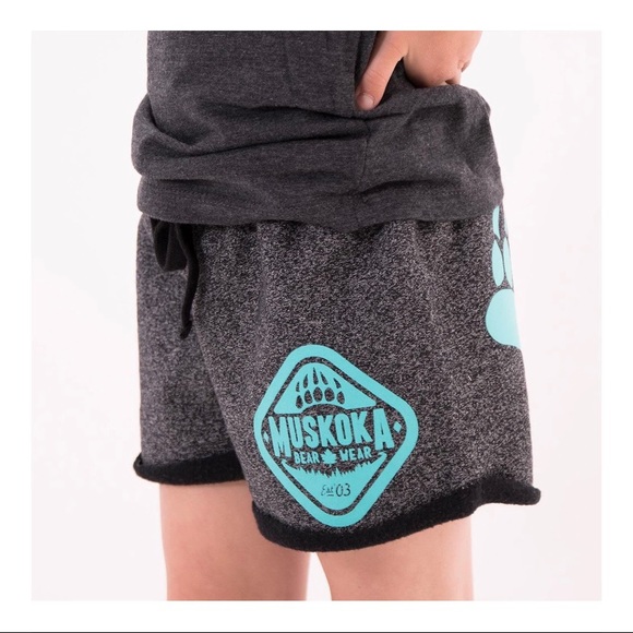 Muskoka Bear Wear kids shorts, heather black, teal - Picture 4 of 4